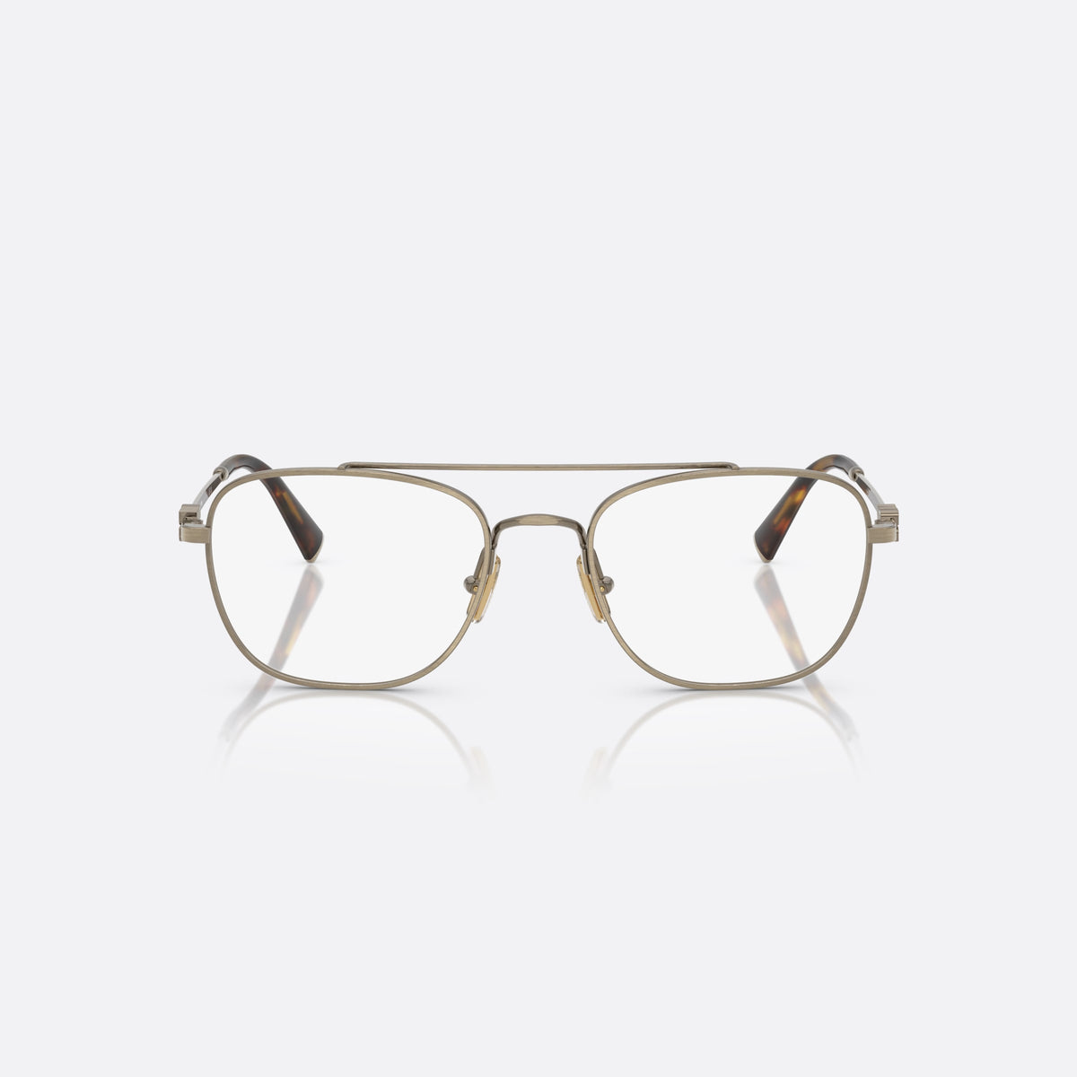 Miu Miu MU 51WV 26C1O1 eyeglasses, gold square frame for women, double bridge with top bar, brand lettering on the temples, front view