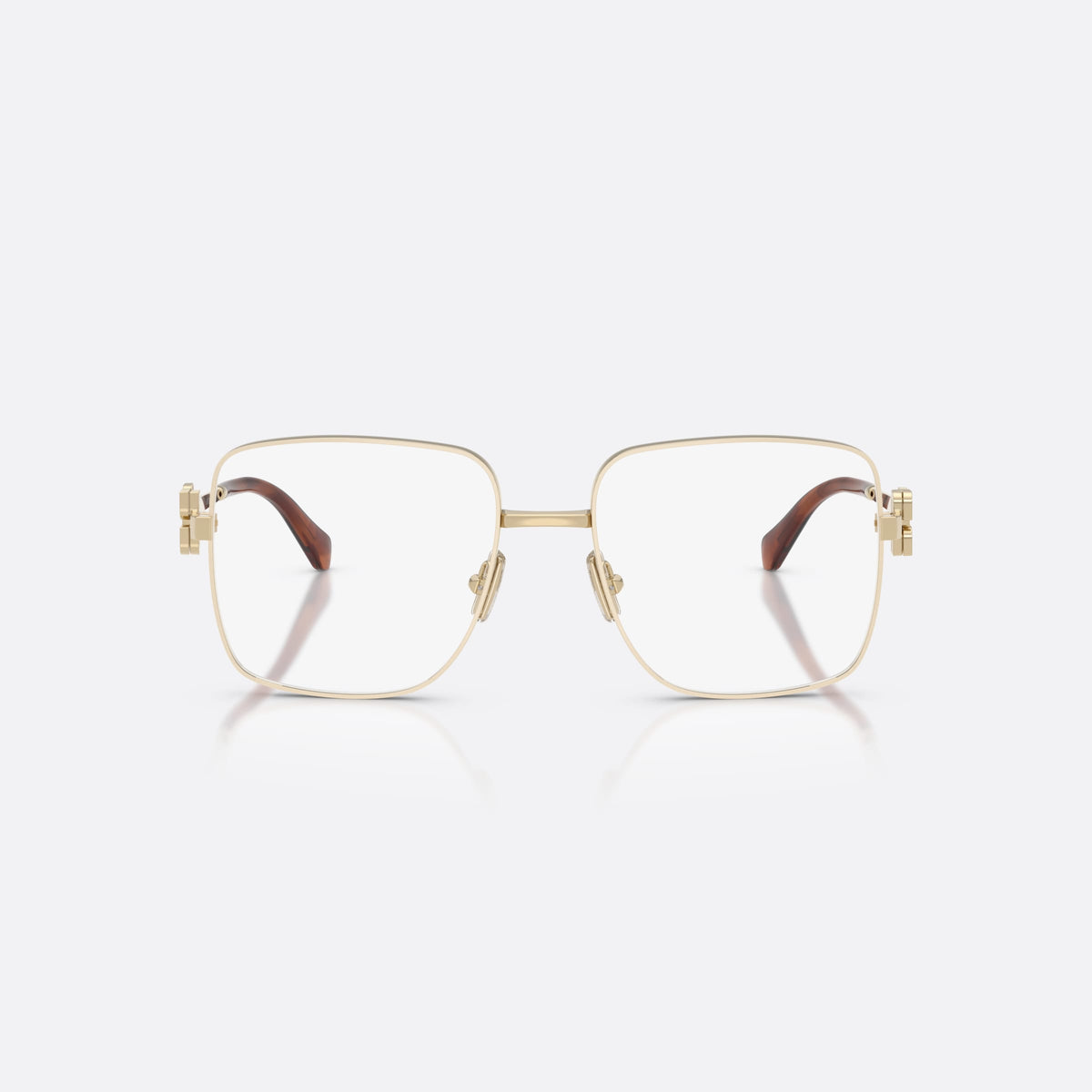 Rame ochelari de vedere Miu Miu MU 51XV 14M1O1, patrati bej, pentru femei, punte metalică simplă, plăcuță cu logoul brandului pe brațe, vedere din față