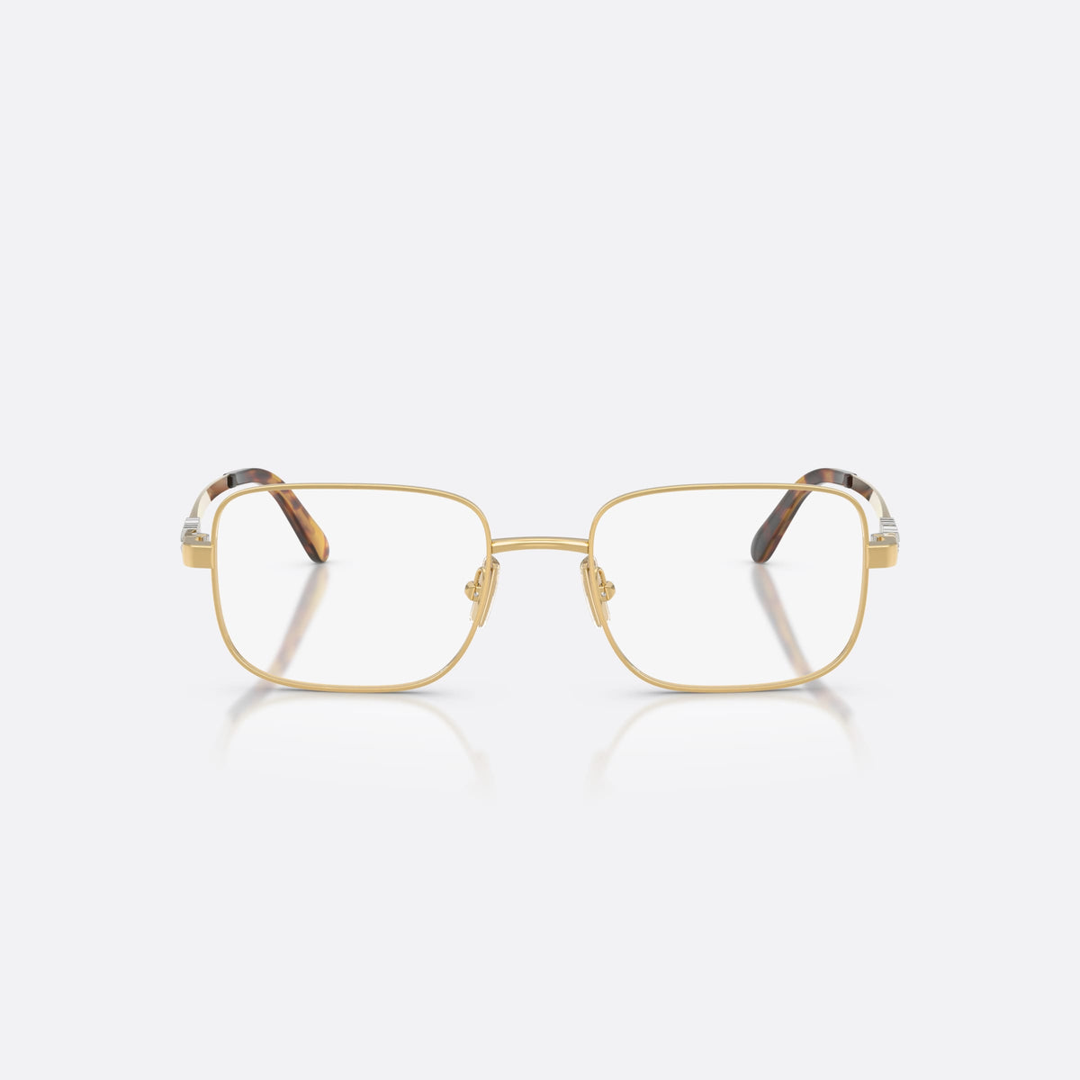 Miu Miu MU 51ZV 5AK1O1 eyeglasses, gold rectangle frame for women, plain metal bridge, brand lettering on temples, front view