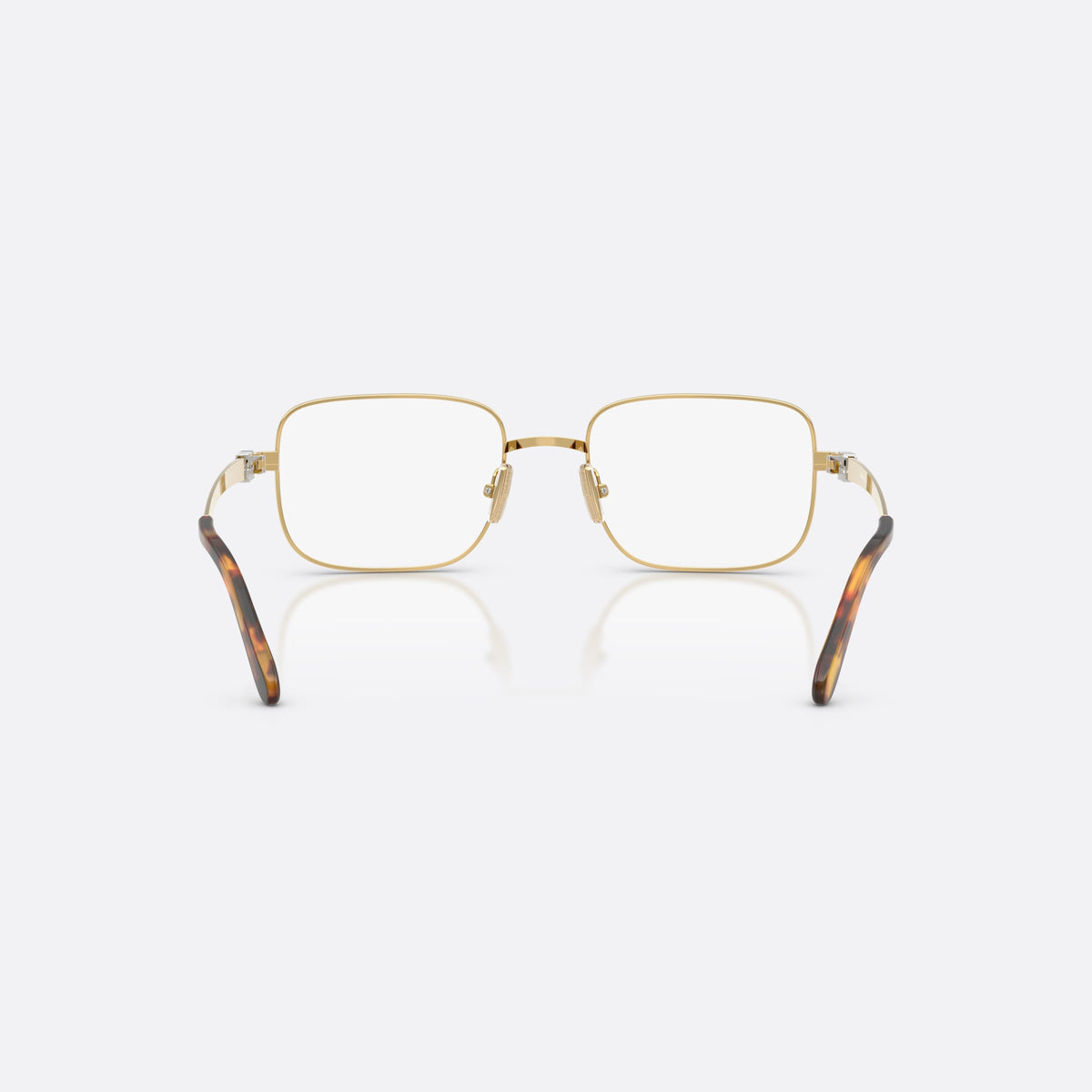 Miu Miu MU 51ZV 5AK1O1 eyeglasses, gold rectangle frame for women, plain metal bridge, brand lettering on temples, back view