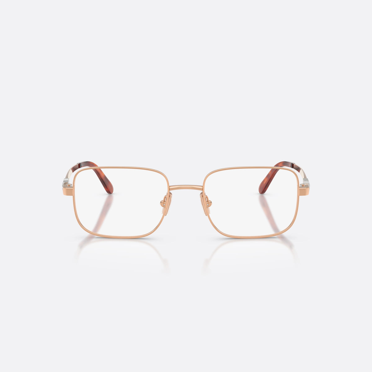 Miu Miu MU 51ZV ZVF1O1 eyeglasses, pink rectangle frame for women, plain metal bridge, brand lettering on temples, front view