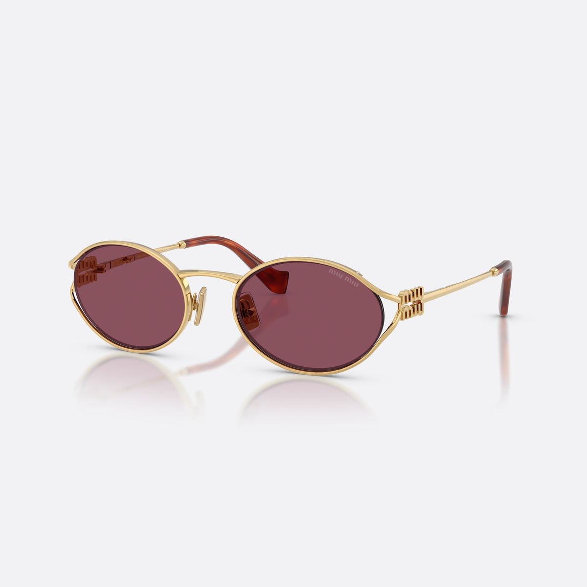 Ochelari de soare Miu Miu MU 52YS 5AK20Y, ovali auriu, pentru femei, punte metalică subțire, logo al brandului pe braț