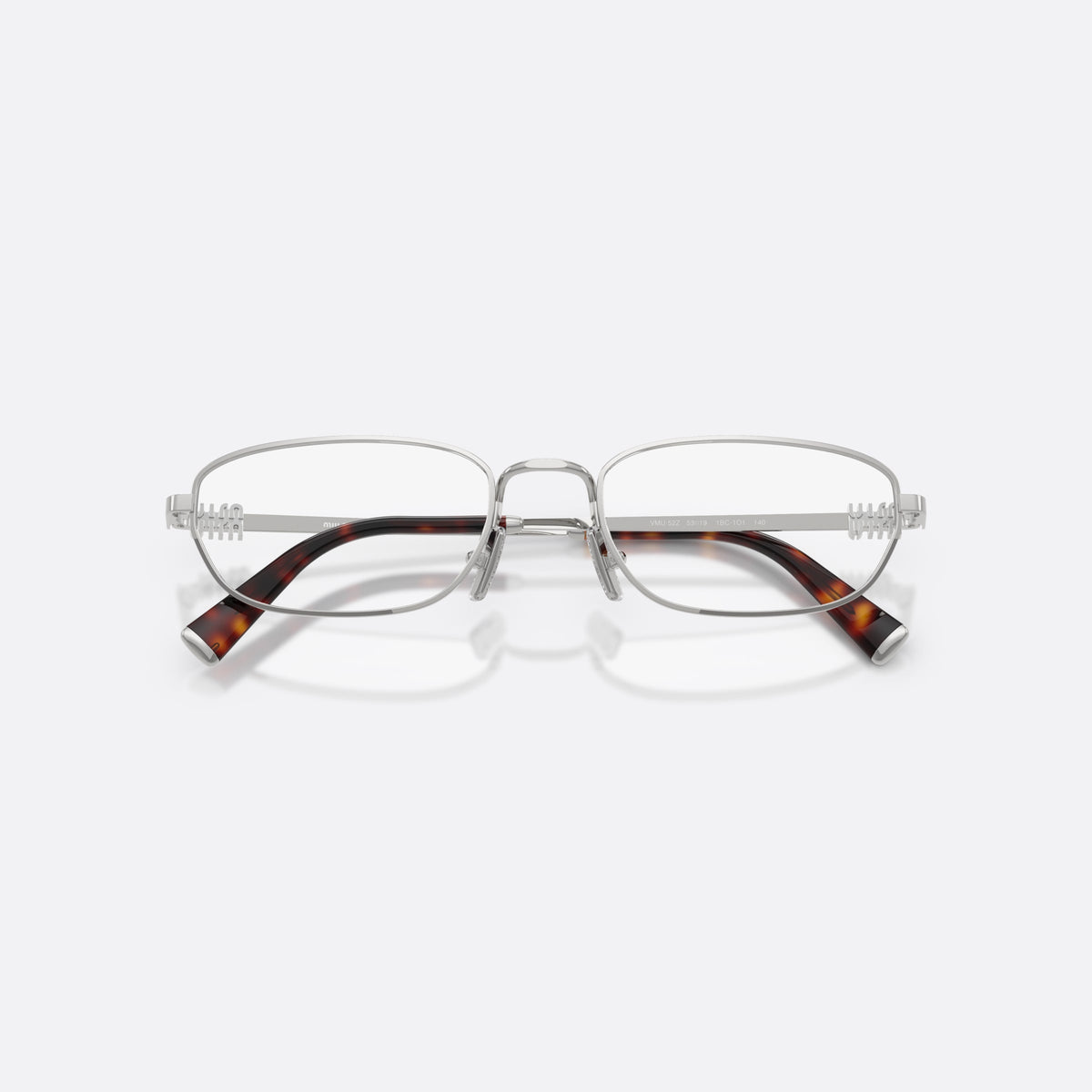 Rame ochelari de vedere Miu Miu MU 52ZV 1BC1O1, neregulat argintiu, pentru femei, punte metalică simplă, logoul brandului pe brațe, cu brațele pliate