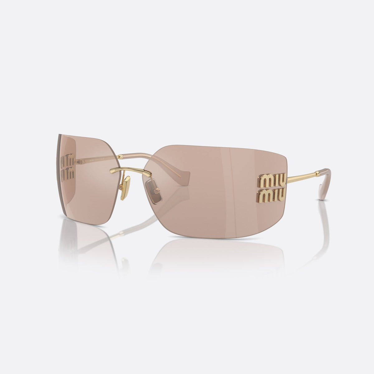 Ochelari de soare Miu Miu MU 54YS ZVN-20F, geometrica auriu, pentru femei, punte metalică subțire, literele brandului pe brațe