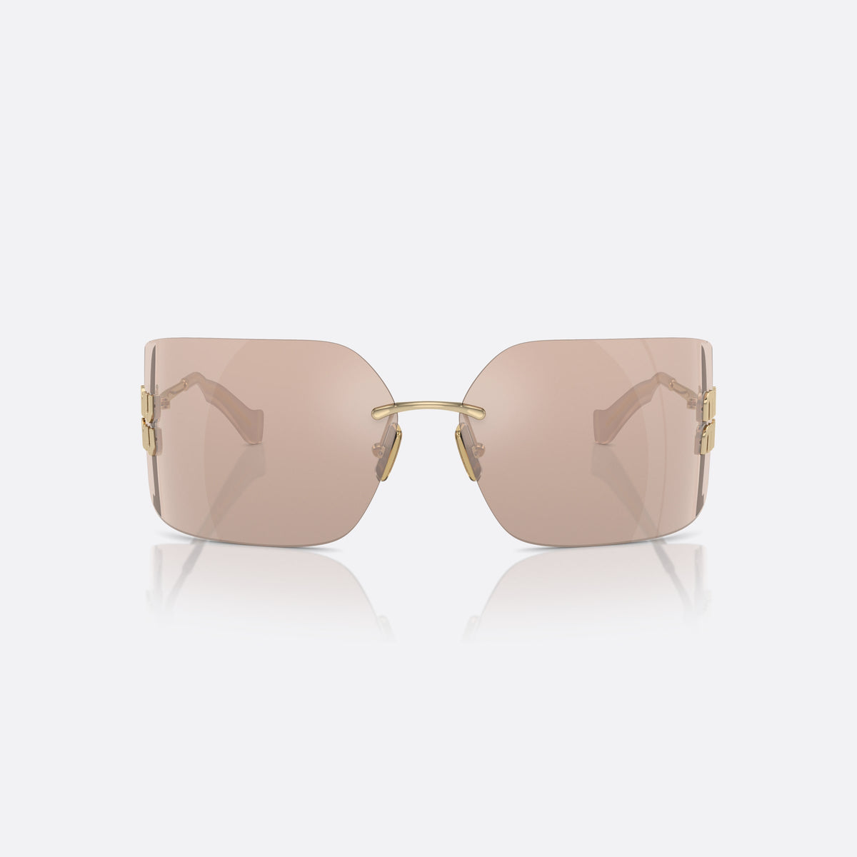 Ochelari de soare Miu Miu MU 54YS ZVN-20F, geometrica auriu, pentru femei, punte metalică subțire, literele brandului pe brațe, vedere din față