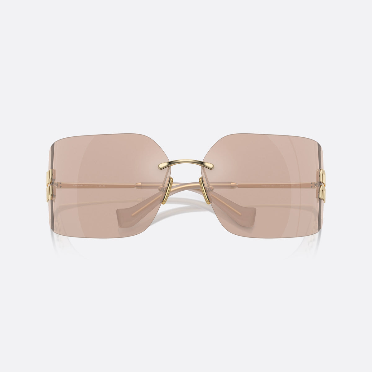 Ochelari de soare Miu Miu MU 54YS ZVN-20F, geometrica auriu, pentru femei, punte metalică subțire, literele brandului pe brațe, cu brațele pliate