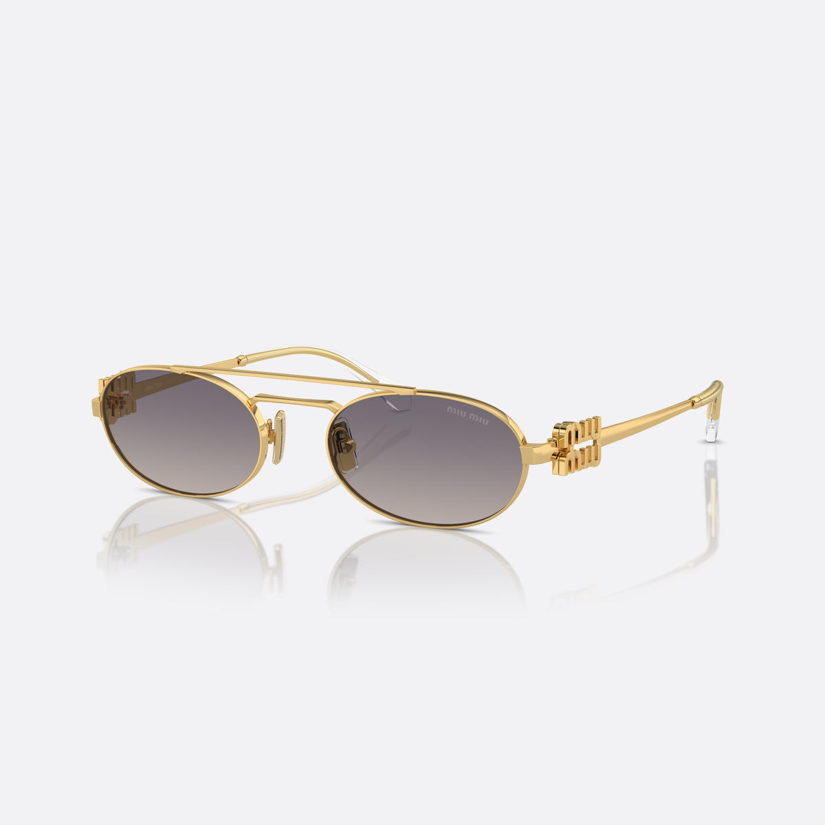Miu Miu MU 54ZS 5AK-30C sunglasses, gold oval frame for women, double bridge with top bar, gold-tone metal hardware
