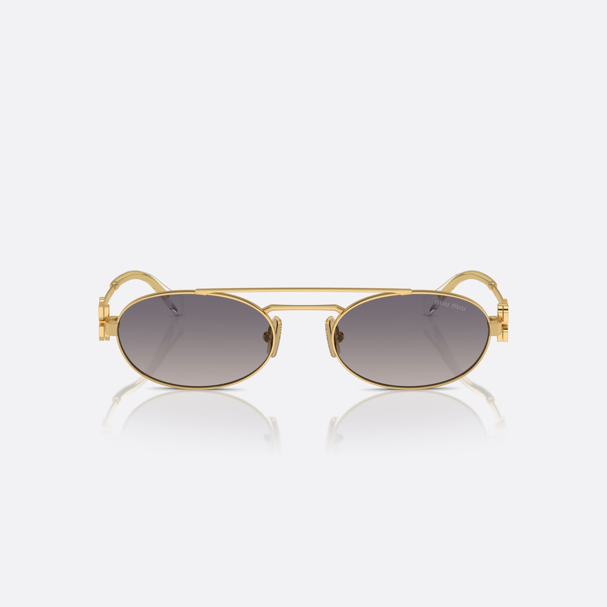 Ochelari de soare Miu Miu MU 54ZS 5AK-30C, ovali auriu, pentru femei, punte dublă cu bară superioară, accesorii metalice aurii