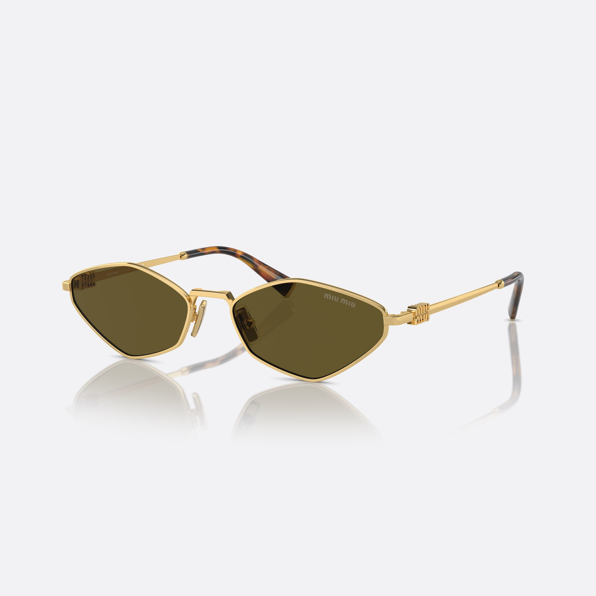Ochelari de soare Miu Miu MU 56ZS 5AK-09Z, neregulat auriu, pentru femei, punte metalică simplă, literele brandului pe brațe