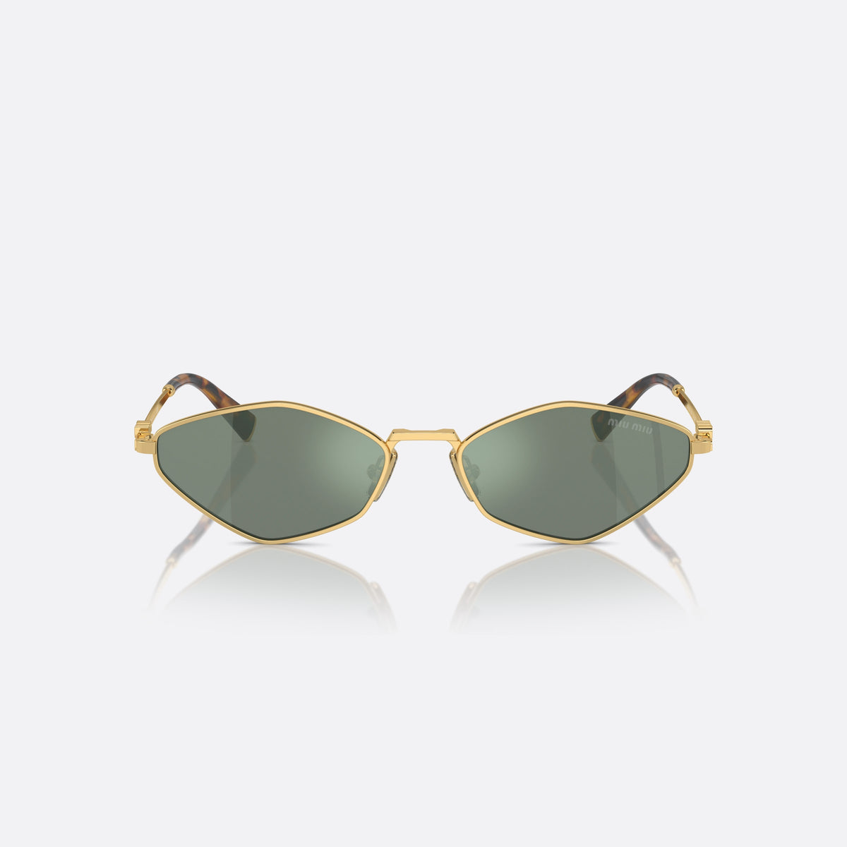 Ochelari de soare Miu Miu MU 56ZS 5AK04M, neregulat auriu, pentru femei, punte metalică simplă, logo al brandului pe brațe, vedere din față