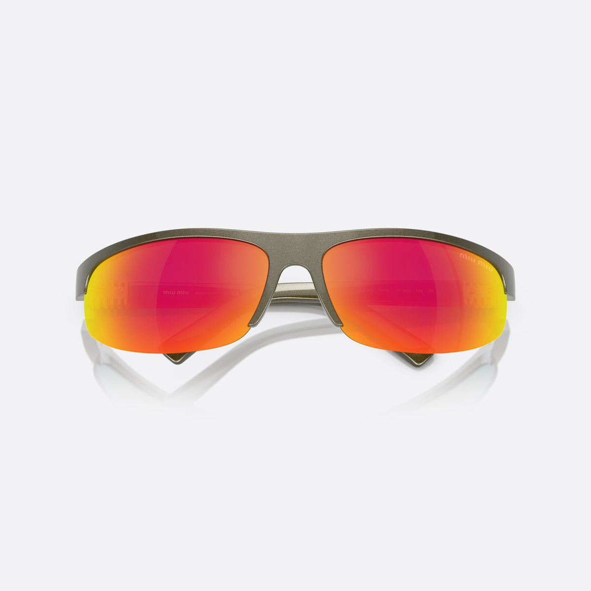 Ochelari de soare Miu Miu MU A02S 17Y5M0, ovali verde, pentru femei, punte keyhole, logo al brandului pe brațe, semiramă, cu brațele pliate