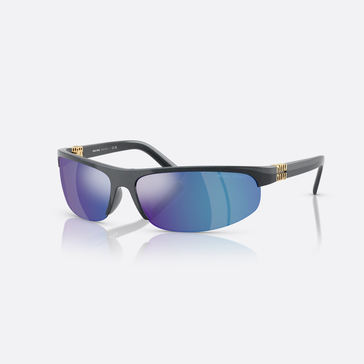 Miu Miu MU A02S 19Y10K sunglasses, grey oval frame for women, plain bridge, integrated into frame, slim tapered temples