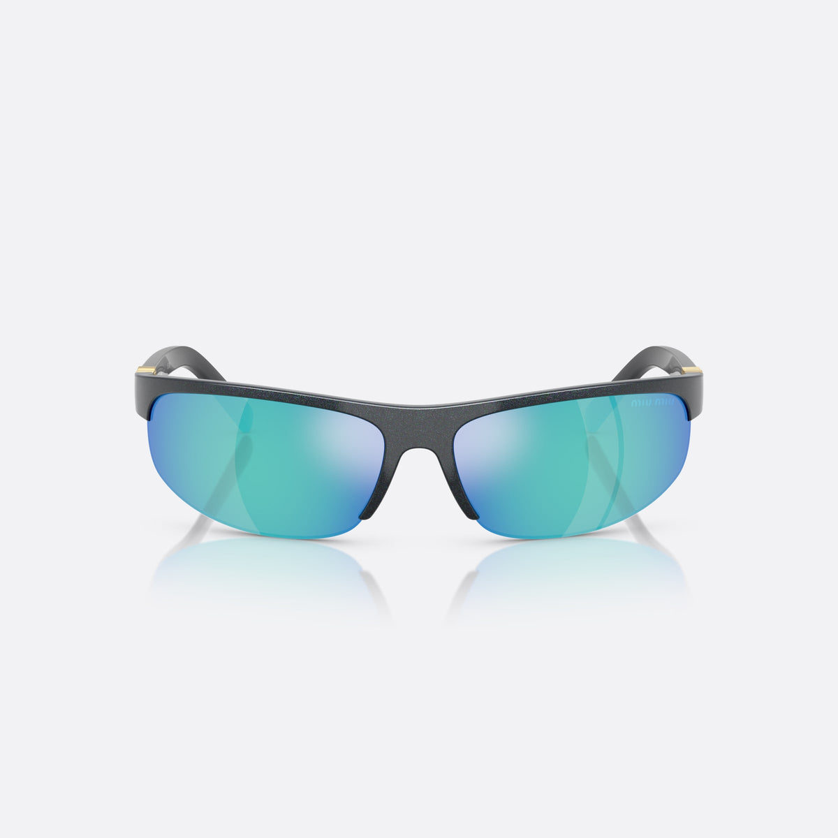 Miu Miu MU A02S 19Y10K sunglasses, grey oval frame for women, plain bridge, integrated into frame, slim tapered temples, front view