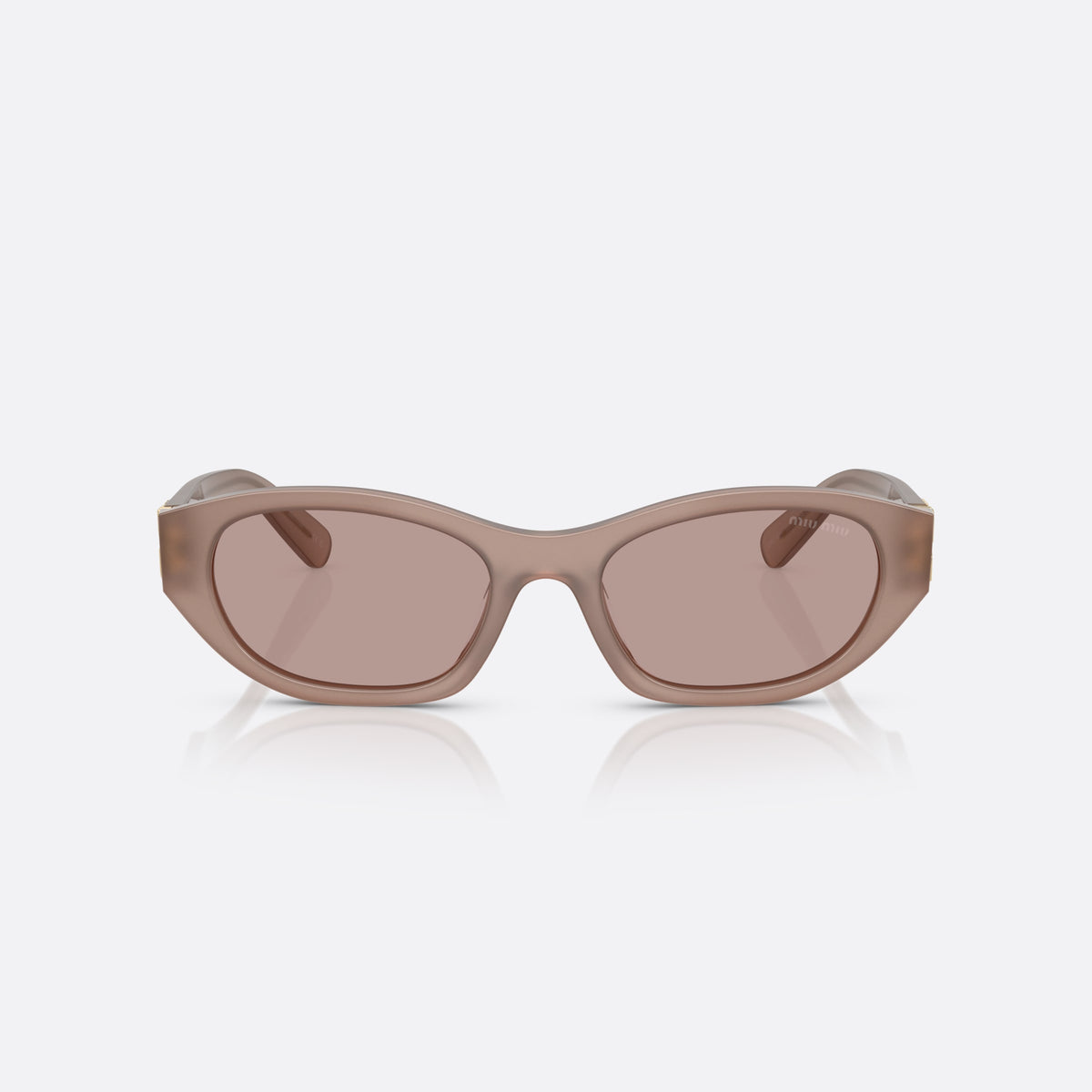 Miu Miu MU A03S 28L20I sunglasses, grey irregular frame for women, plain bridge, integrated, brand lettering on temples, front view