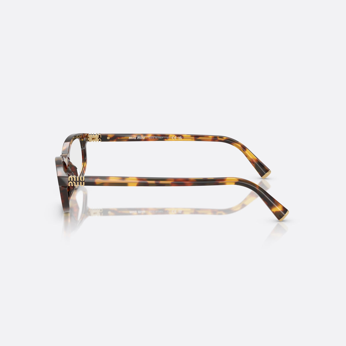 Ochelari de soare Miu Miu MU A06S 14L08N, neregulat havana, pentru femei, punte simplă, literele brandului pe brațe, ramă completă, vedere laterală