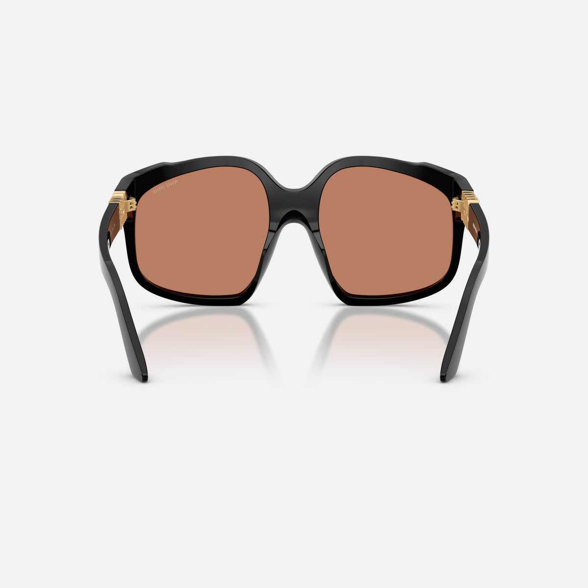 Miu Miu MU A07S 16K90Q sunglasses, black irregular frame for women, plain bridge, brand logo on temples, full rim, back view