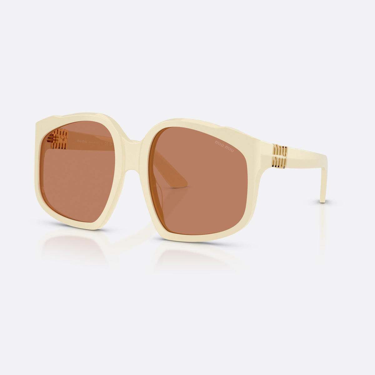 Miu Miu MU A07S 21D90Q sunglasses, white irregular frame for women, plain bridge, brand lettering on temples, full rim