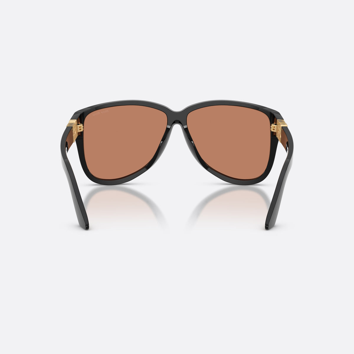 Miu Miu MU A08S 16K90Q sunglasses, black pilot frame for women, plain bridge, brand lettering on temple, full-rim frame, back view