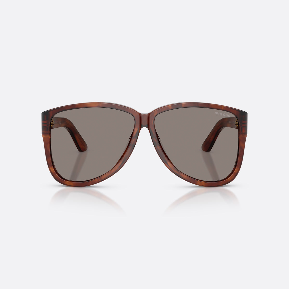 Miu Miu MU A08S 26E80Q sunglasses, brown pilot frame for women, plain bridge, brand logo plaque on temples, front view