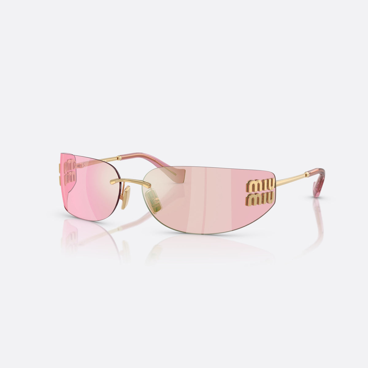 Miu Miu MU A51S 5AK90Y sunglasses, gold rectangle frame for women, thin metal bridge, brand lettering on temples