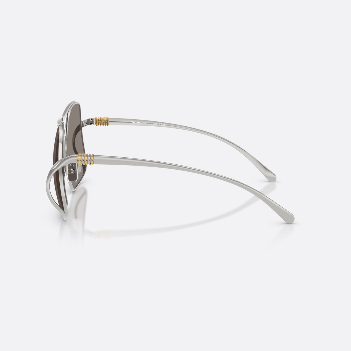 Ochelari de soare Miu Miu MU A55S 1BC80Q, patrati argintiu, pentru femei, punte dublă cu bară metalică superioară, vedere laterală