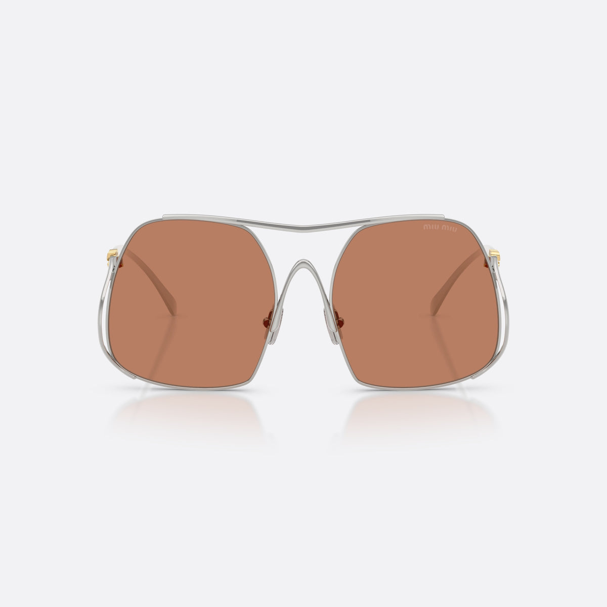 Ochelari de soare Miu Miu MU A55S 1BC90Q, patrati argintiu, pentru femei, punte dublă din sârmă metalică, brațe subțiri, conice, vedere din față