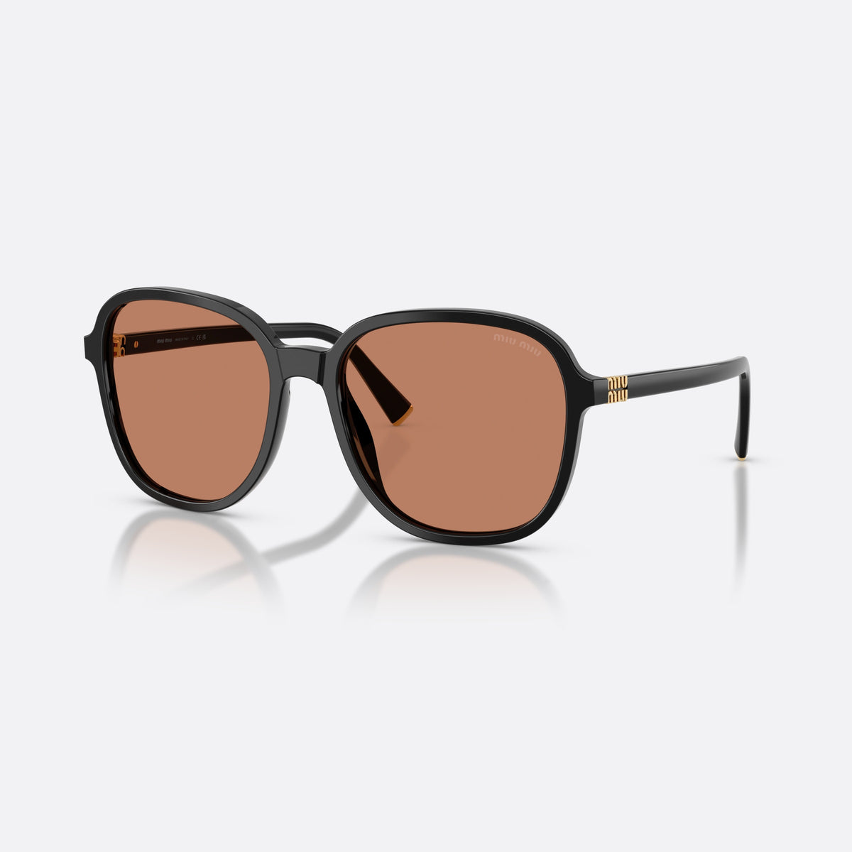 Miu Miu MU B01S 16K90Q sunglasses, black pillow frame for women, plain double bridge, brand lettering on temples