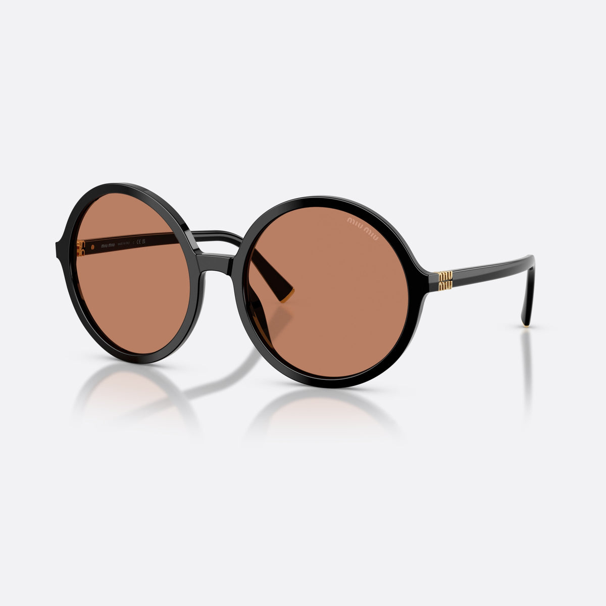 Ochelari de soare Miu Miu MU B02S 16K90Q, rotunzi negru, pentru femei, punte simplă, litere ale brandului pe brațe, brațe conice