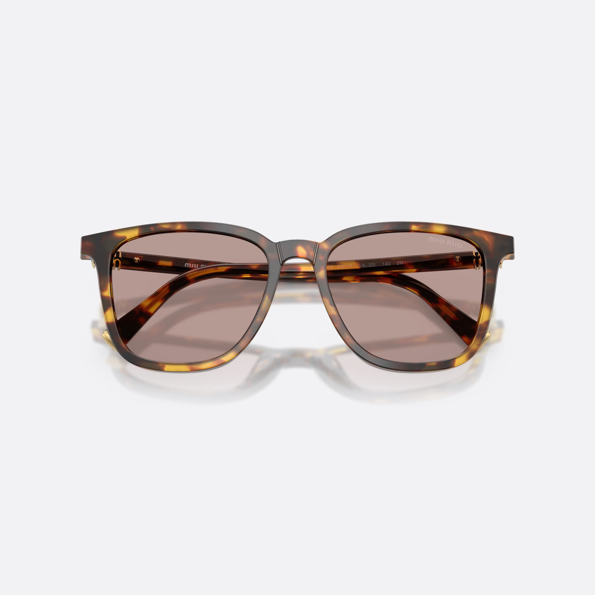 Ochelari de soare Miu Miu MU B03S 14L20I, patrati havana, pentru femei, punte simplă, literele brandului pe braț, ramă completă, cu brațele pliate