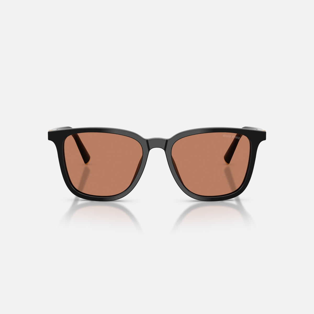 Miu Miu MU B03S 16K90Q sunglasses, black square frame for women, plain bridge, brand lettering on temples, full-rim frame, front view