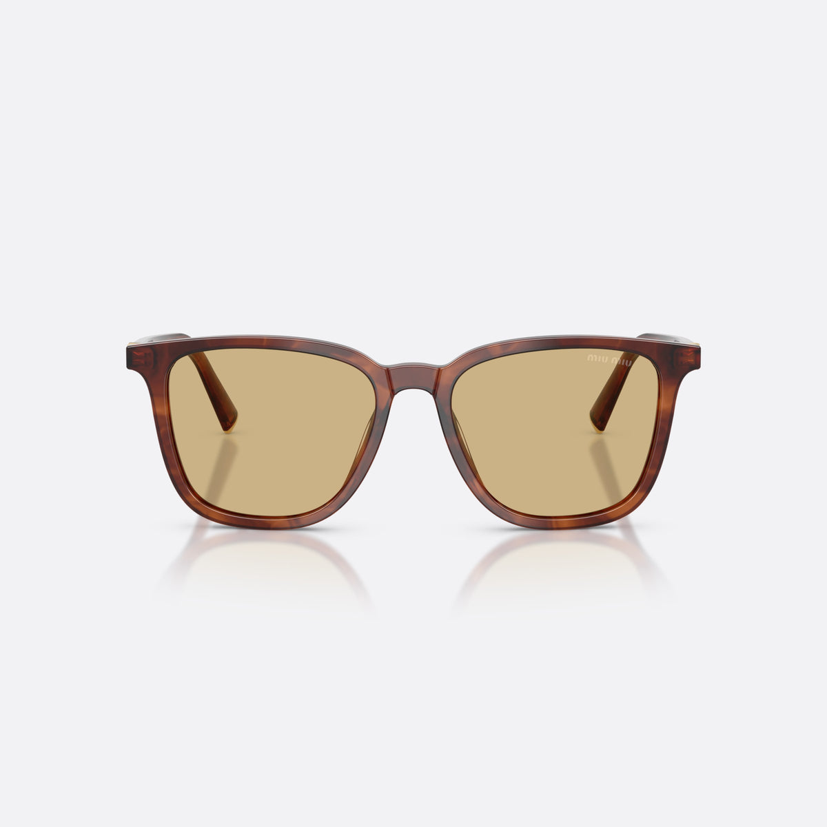 Miu Miu MU B03S 26E10R sunglasses, brown square frame for women, plain acetate bridge, brand lettering on temples, front view