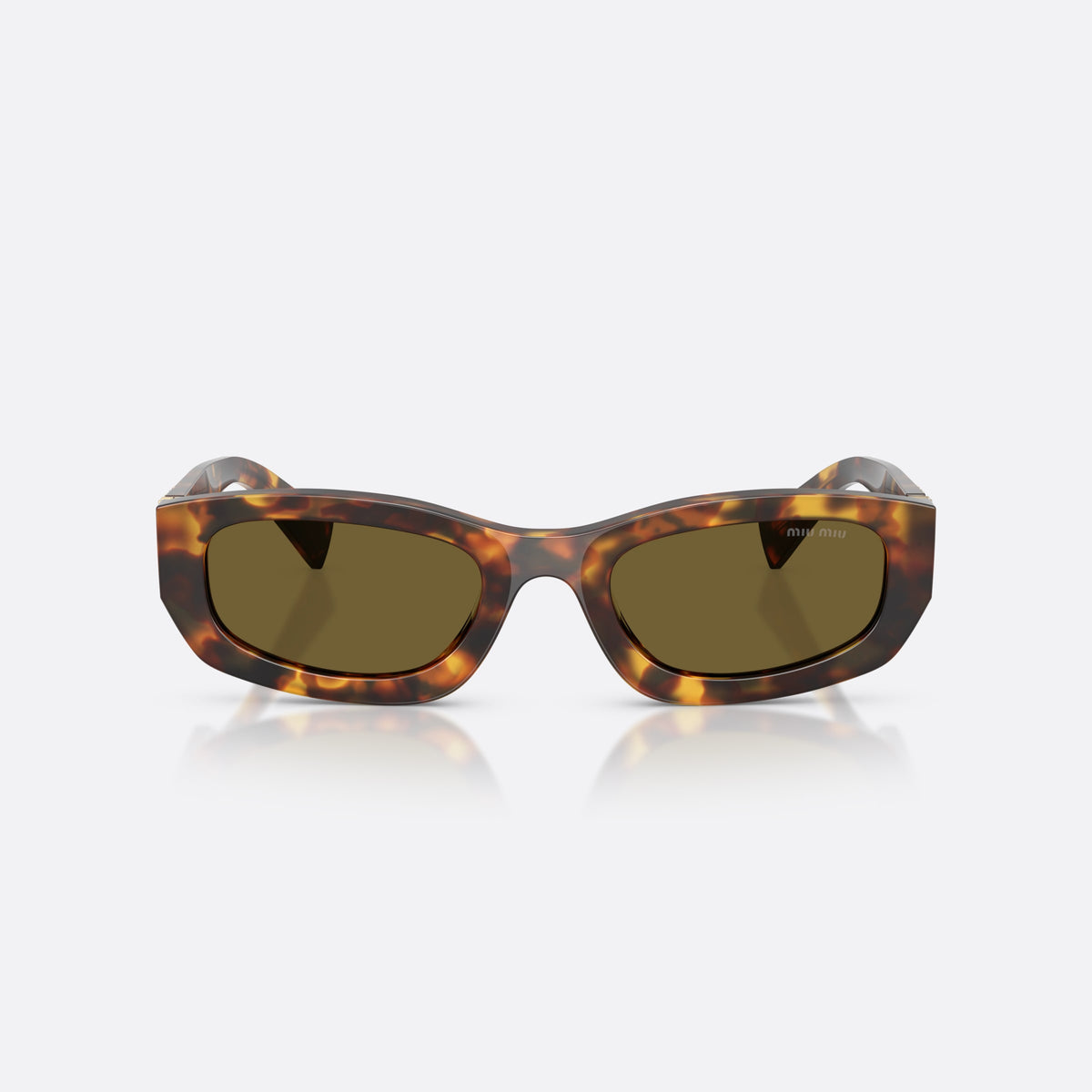 Ochelari de soare Miu Miu MU B04S 14L09Z, neregulat havana, pentru femei, punte simplă, literele brandului pe brațe, ramă completă, vedere din față