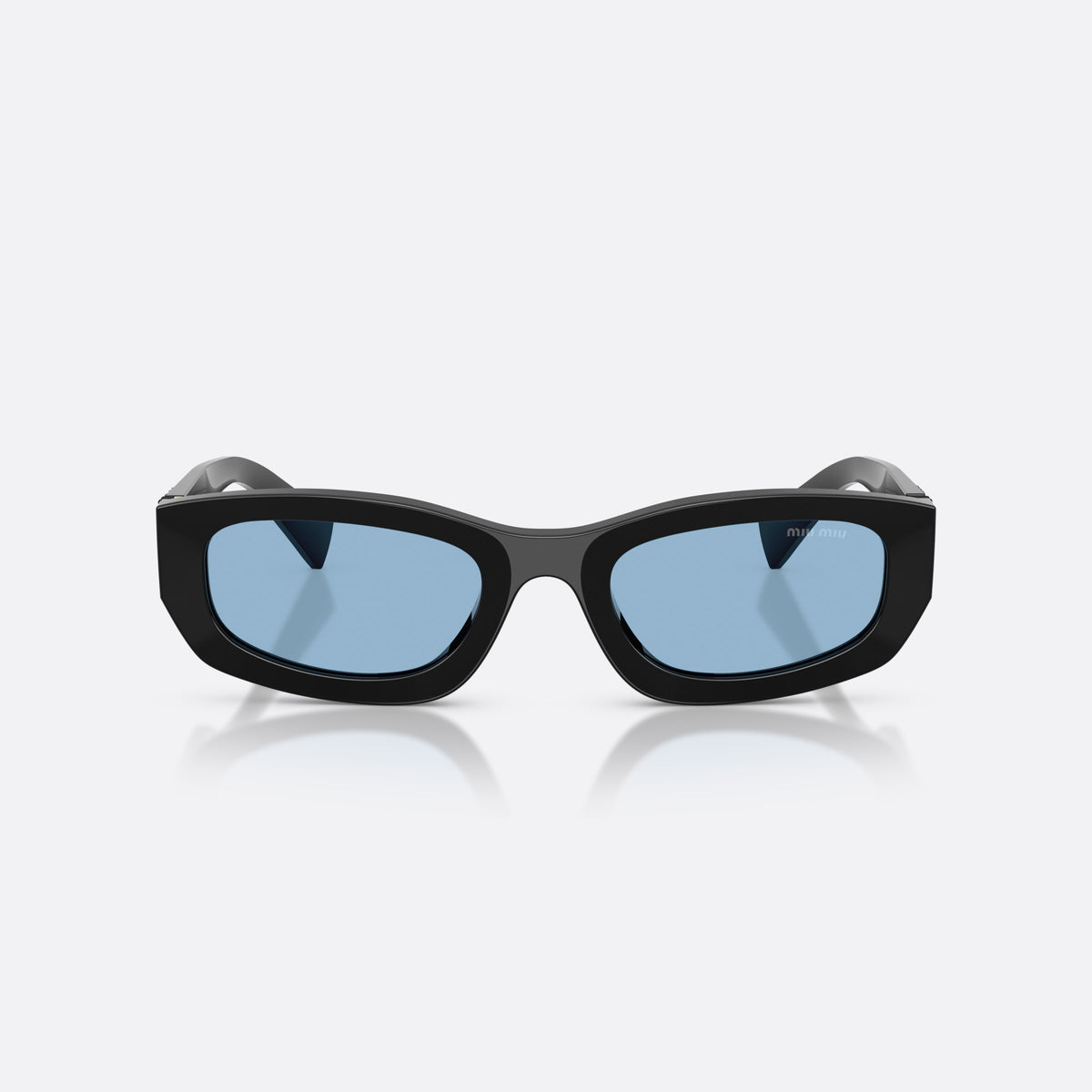 Ochelari de soare Miu Miu MU B04S 16K30U, neregulat negru, pentru femei, punte integrată simplă, literele brandului pe brațe, vedere din față