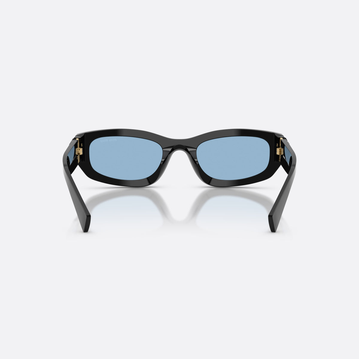 Ochelari de soare Miu Miu MU B04S 16K30U, neregulat negru, pentru femei, punte integrată simplă, literele brandului pe brațe, vedere din spate