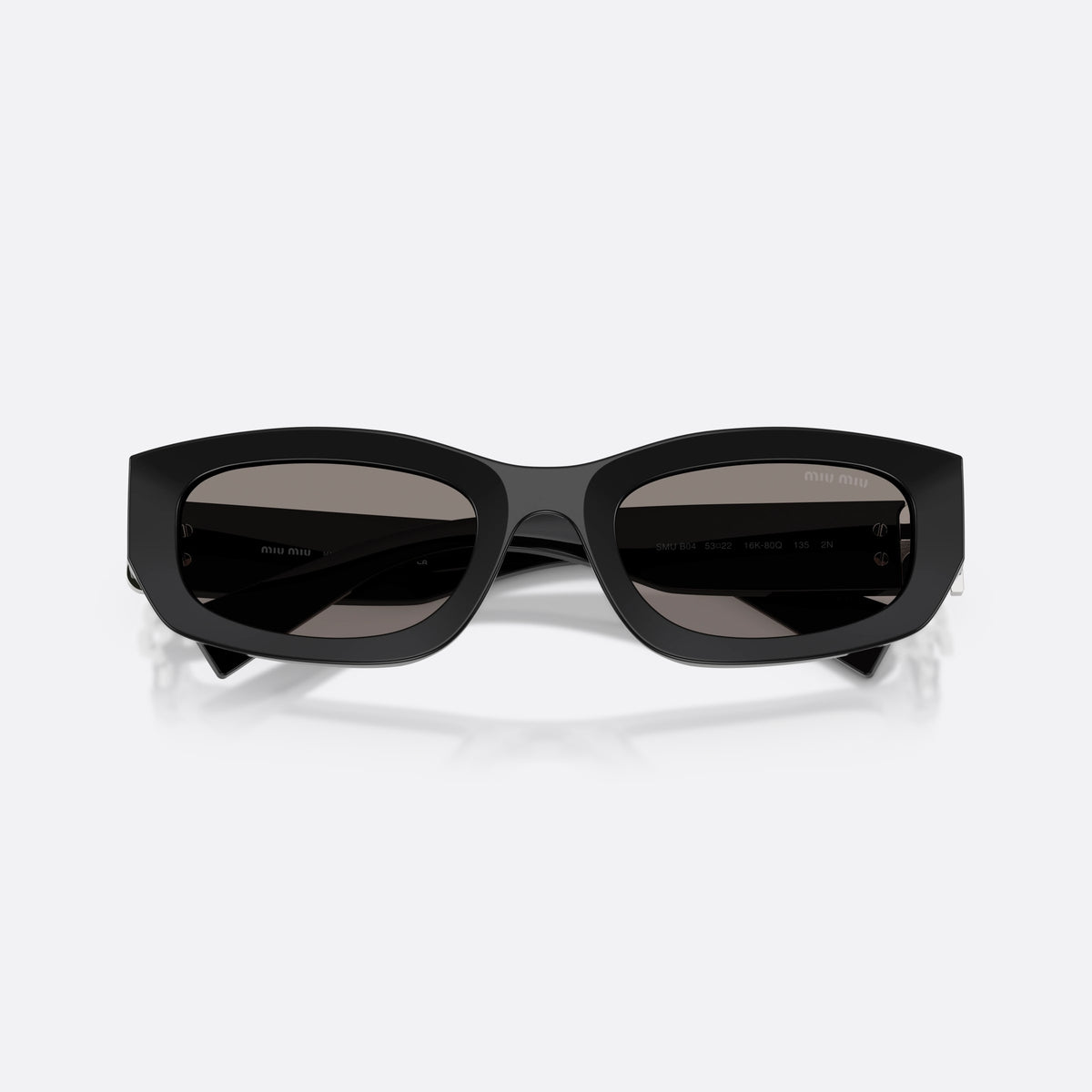 Ochelari de soare Miu Miu MU B04S 16K80Q, neregulat negru, pentru femei, punte simplă, litere ale brandului pe brațe, ramă completă, cu brațele pliate