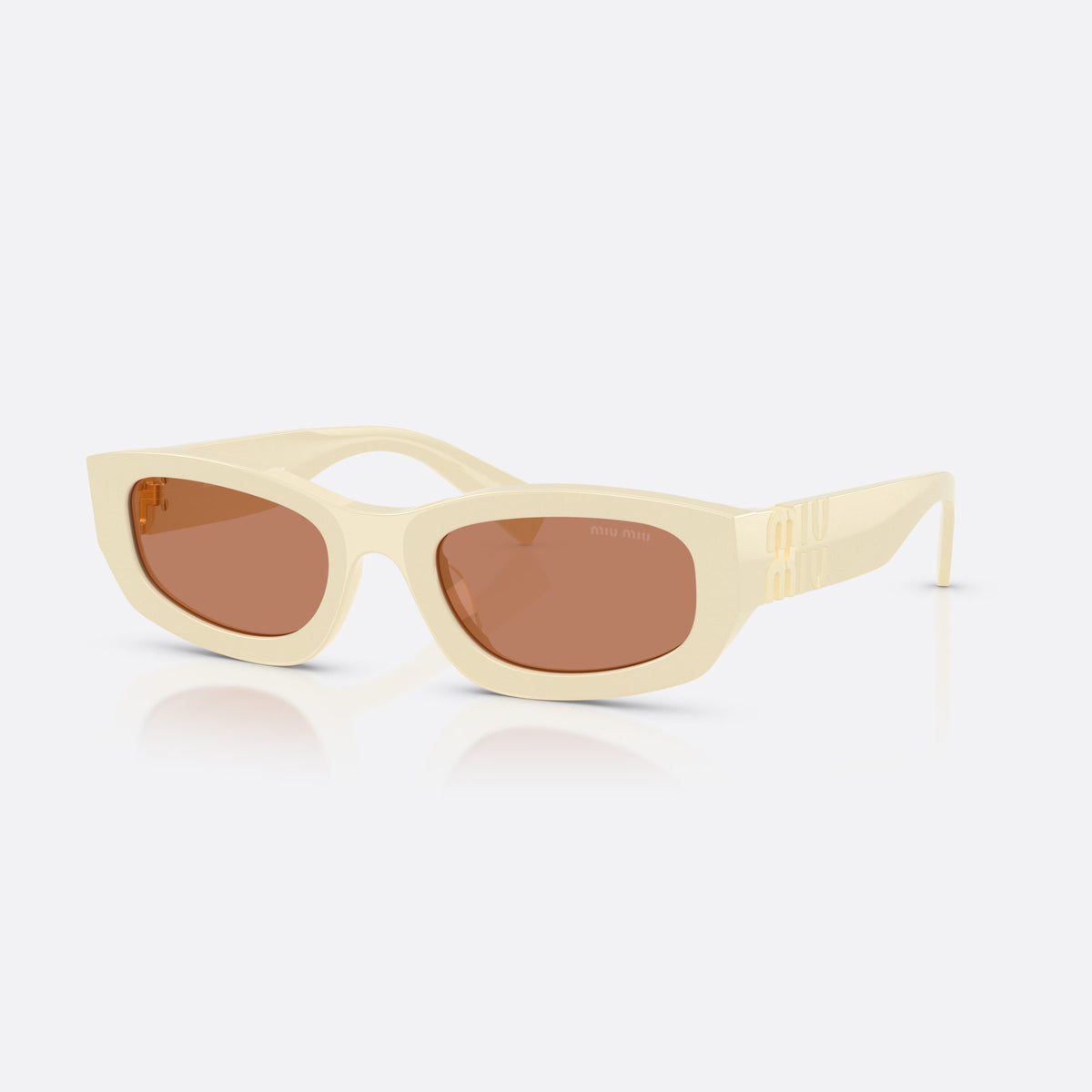 Miu Miu MU B04S 21D90Q sunglasses, white irregular frame for women, plain bridge, integrated into frame, tapered temple shape