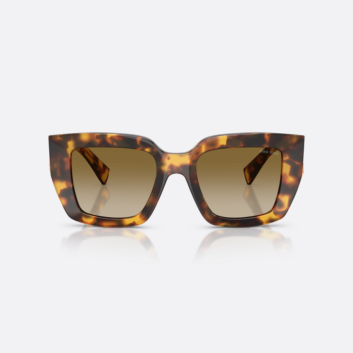 Miu Miu MU B05S 14L20U sunglasses, havana square frame for women, plain bridge, brand lettering on temples, metal hinges, front view