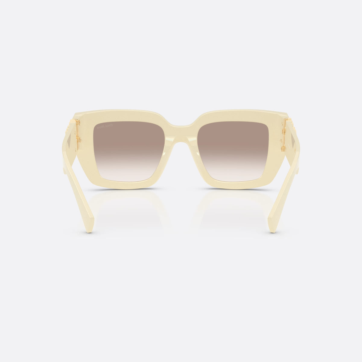Miu Miu MU B05S 21D90L sunglasses, white square frame for women, keyhole bridge, brand lettering on the temples, back view