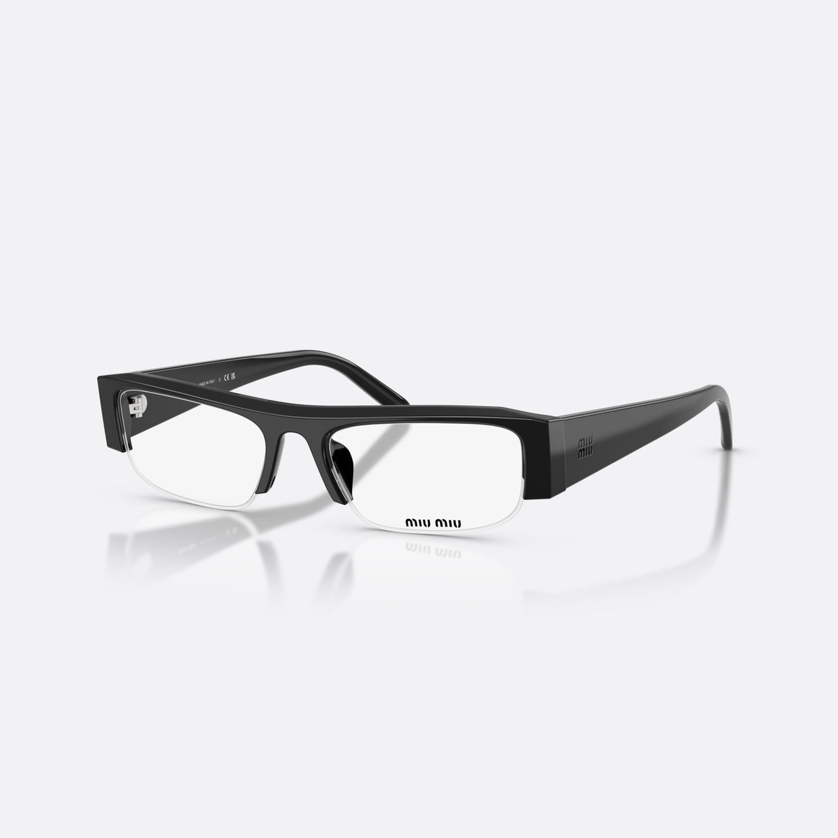 Miu Miu MU B07S 16K08N sunglasses, black rectangle frame for women, plain bridge, brand lettering on temples