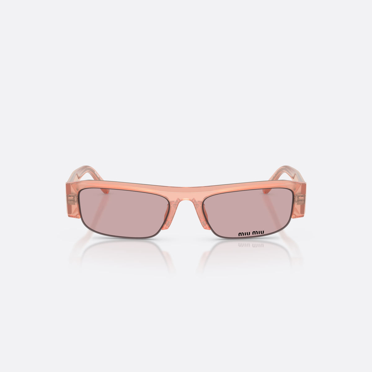 Ochelari de soare Miu Miu MU B07S 20I60V, rectangulari roz, pentru femei, punte integrată simplă, litere ale brandului pe lentilă, vedere din față