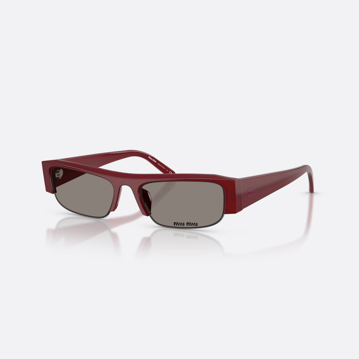 Miu Miu MU B07S 21I80Q sunglasses, violet rectangle frame for women, plain bridge, brand lettering on the temples
