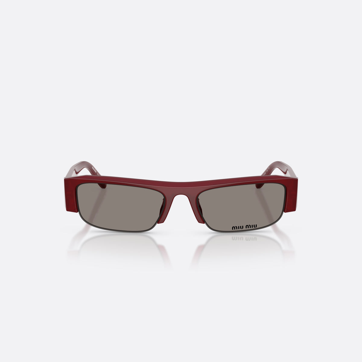Miu Miu MU B07S 21I80Q sunglasses, violet rectangle frame for women, plain bridge, brand lettering on the temples, front view