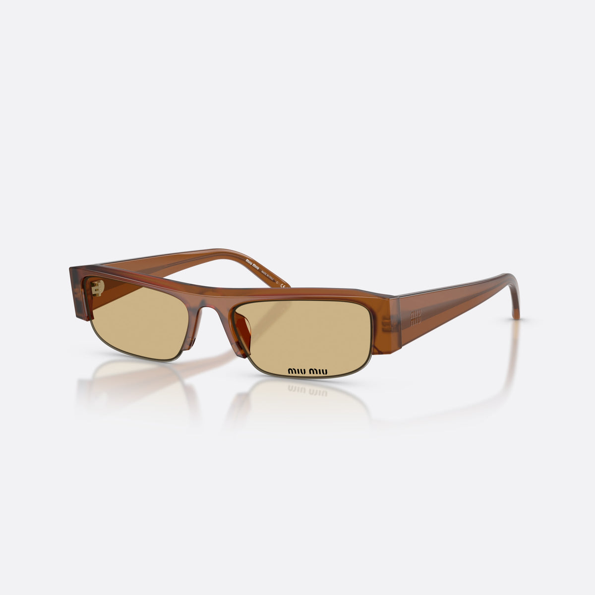 Ochelari de soare Miu Miu MU B07S 22I10R, rectangulari maro, pentru femei, punte simplă integrată, litere ale brandului pe lentilă
