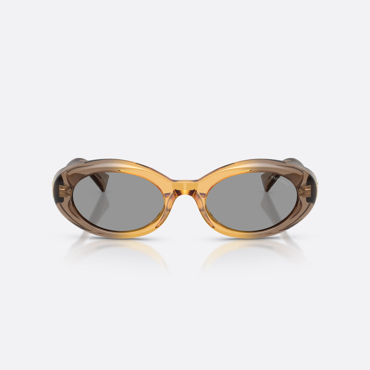 Ochelari de soare Miu Miu MU B09S 24M50Q, ovali bej, pentru femei, punte simplă, literele brandului pe braț, ramă completă, vedere din față