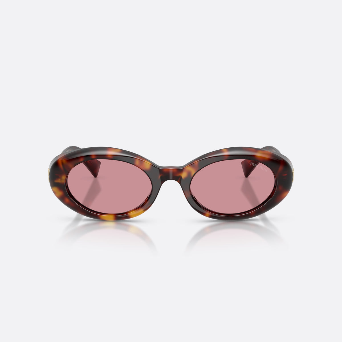 Ochelari de soare Miu Miu MU B09S 27L50Y, ovali havana, pentru femei, punte simplă, litere ale brandului pe brațe, vedere din față
