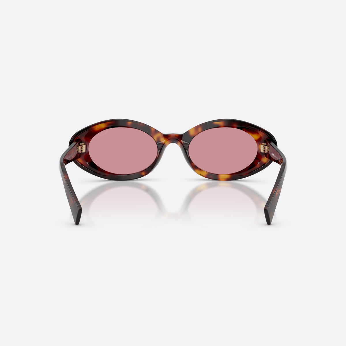 Ochelari de soare Miu Miu MU B09S 27L50Y, ovali havana, pentru femei, punte simplă, litere ale brandului pe brațe, vedere din spate