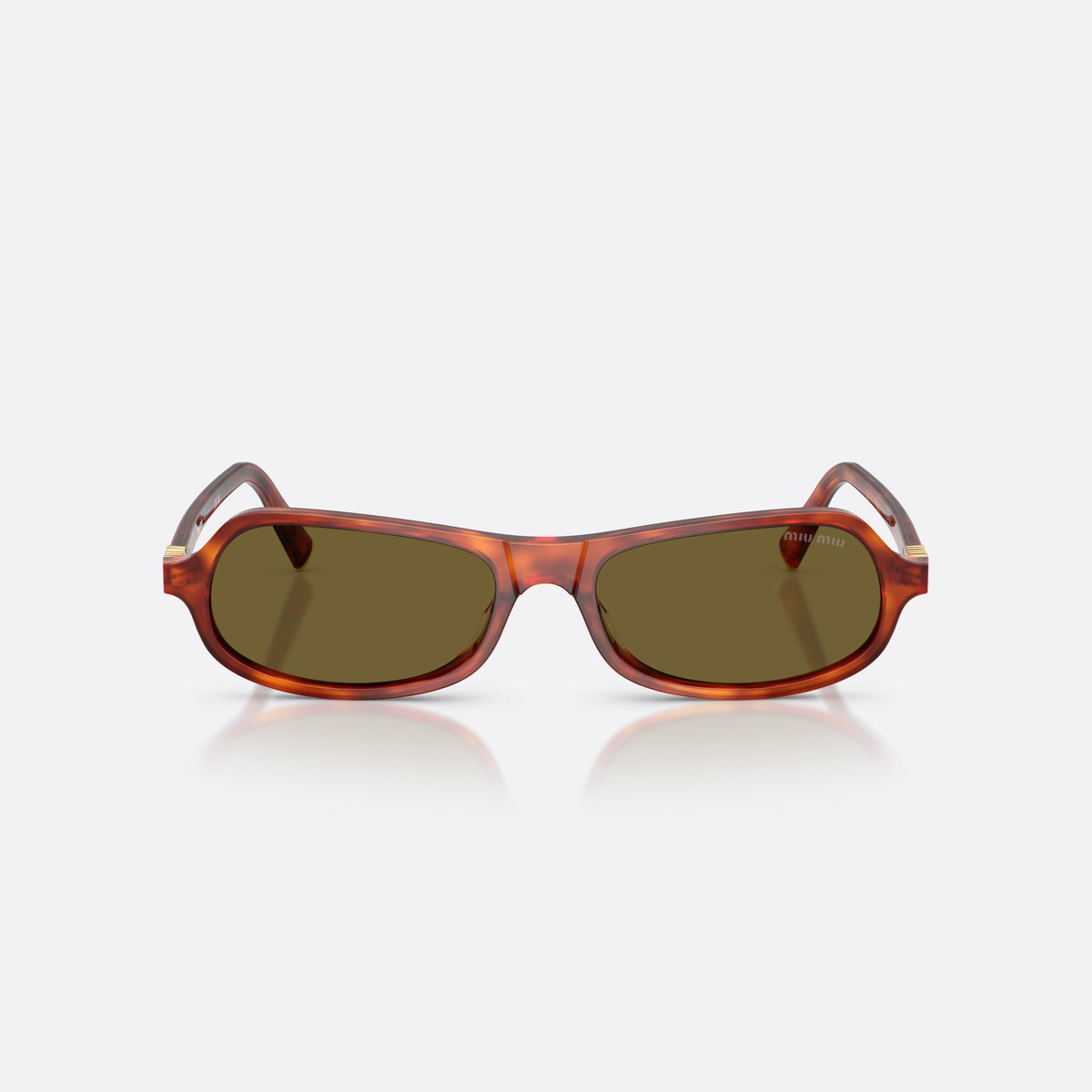 Ochelari de soare Miu Miu MU B10SU 11P09Z, neregulat maro, pentru femei, punte dublă simplă, literele brandului pe brațe, vedere din față