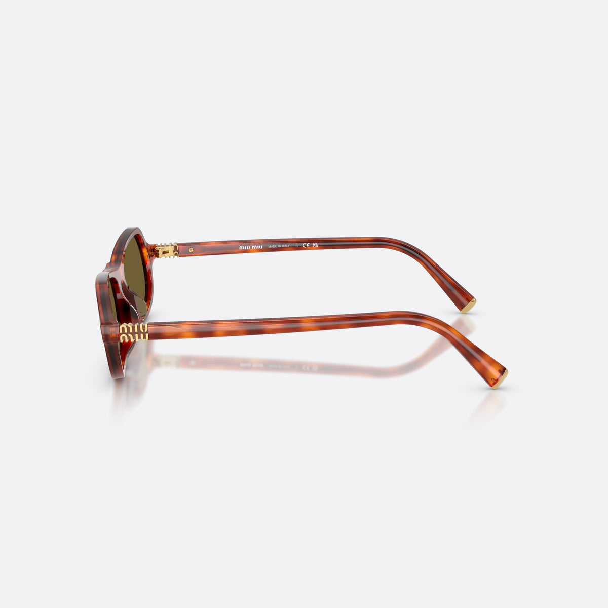 Ochelari de soare Miu Miu MU B10SU 11P09Z, neregulat maro, pentru femei, punte dublă simplă, literele brandului pe brațe, vedere laterală