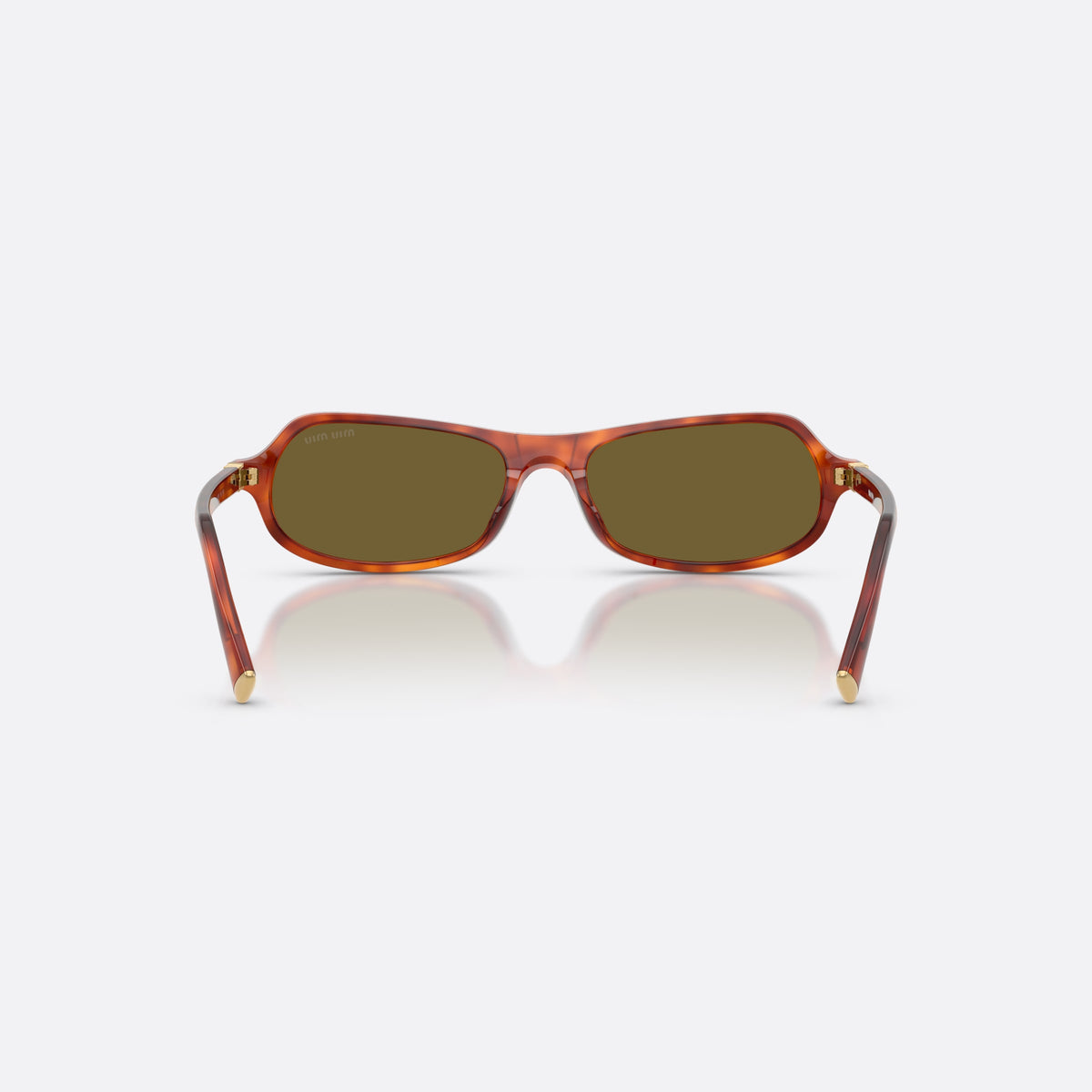 Ochelari de soare Miu Miu MU B10SU 11P09Z, neregulat maro, pentru femei, punte dublă simplă, literele brandului pe brațe, vedere din spate