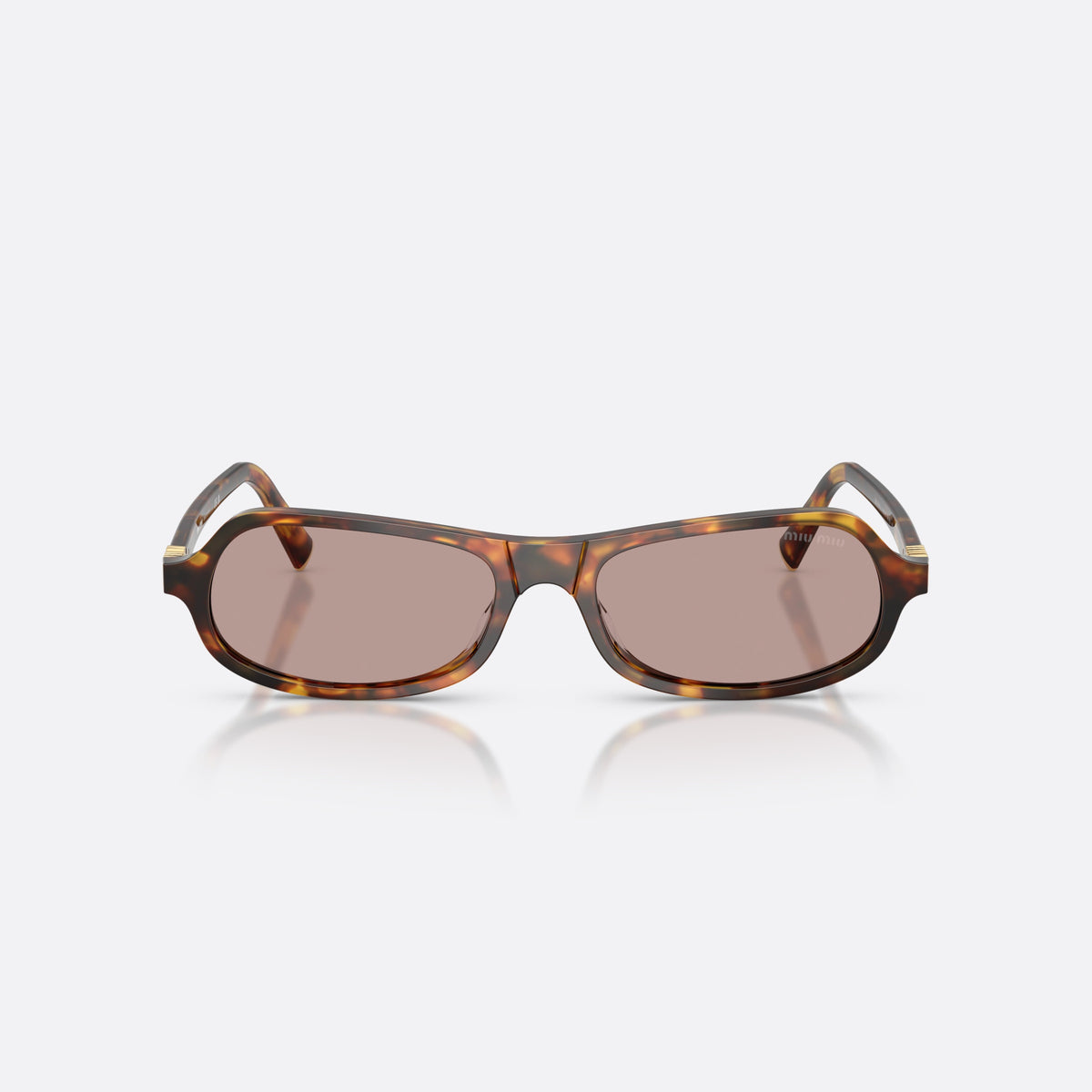 Miu Miu MU B10SU 14L20I sunglasses, havana irregular frame for women, keyhole bridge, brand lettering on temples, full-rim frame, front view